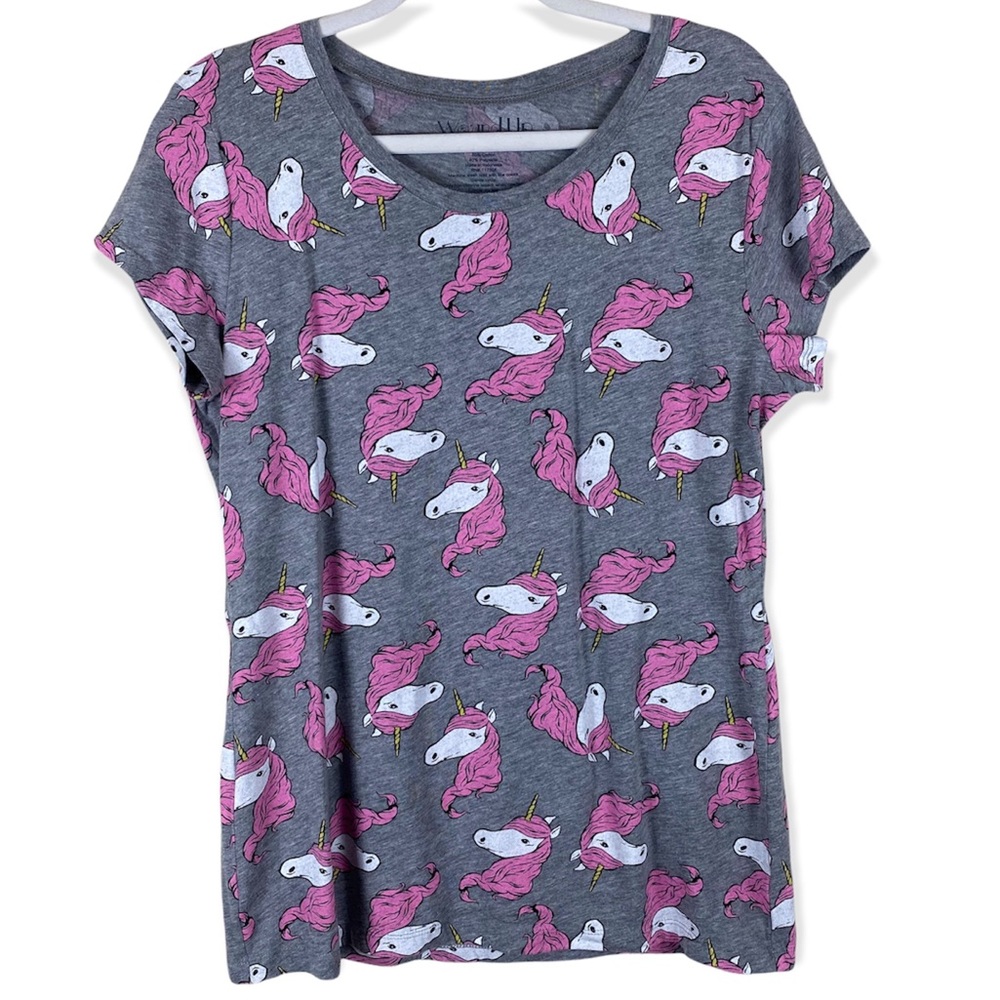 Wound Up Size XL Short Sleeve Scoop Neck Pink Unicorn T-Shirt